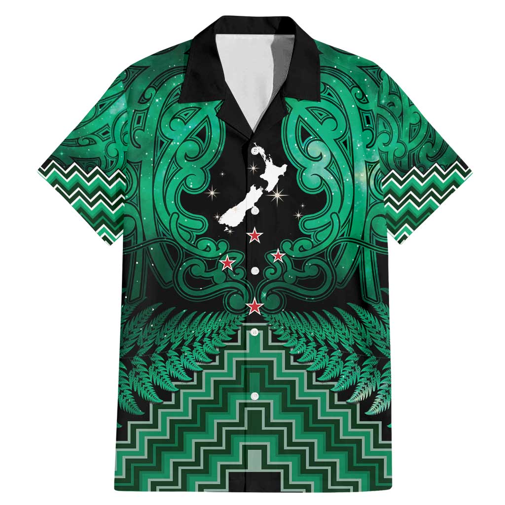 Personalised Aotearoa Matariki Family Matching Mermaid Dress and Hawaiian Shirt Green Fern Maori Poutama