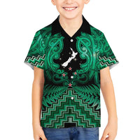 Personalised Aotearoa Matariki Family Matching Off Shoulder Short Dress and Hawaiian Shirt Green Fern Maori Poutama