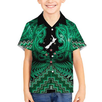 Personalised Aotearoa Matariki Family Matching Short Sleeve Bodycon Dress and Hawaiian Shirt Green Fern Maori Poutama