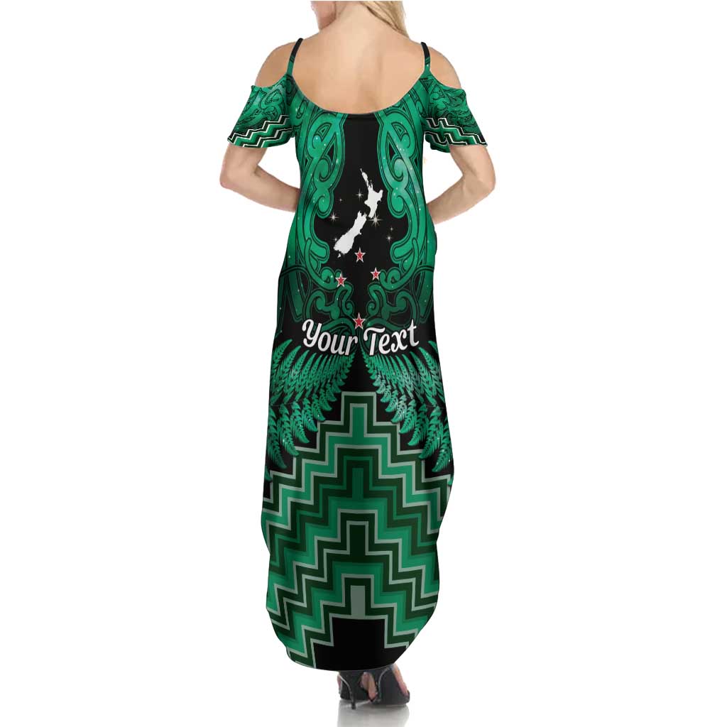 Personalised Aotearoa Matariki Family Matching Summer Maxi Dress and Hawaiian Shirt Green Fern Maori Poutama