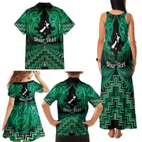 Personalised Aotearoa Matariki Family Matching Tank Maxi Dress and Hawaiian Shirt Green Fern Maori Poutama