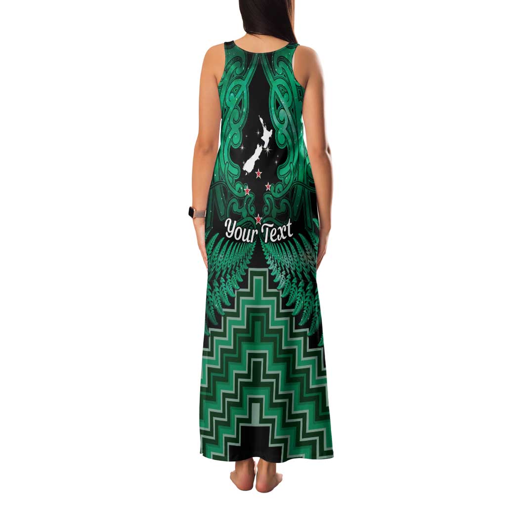 Personalised Aotearoa Matariki Family Matching Tank Maxi Dress and Hawaiian Shirt Green Fern Maori Poutama