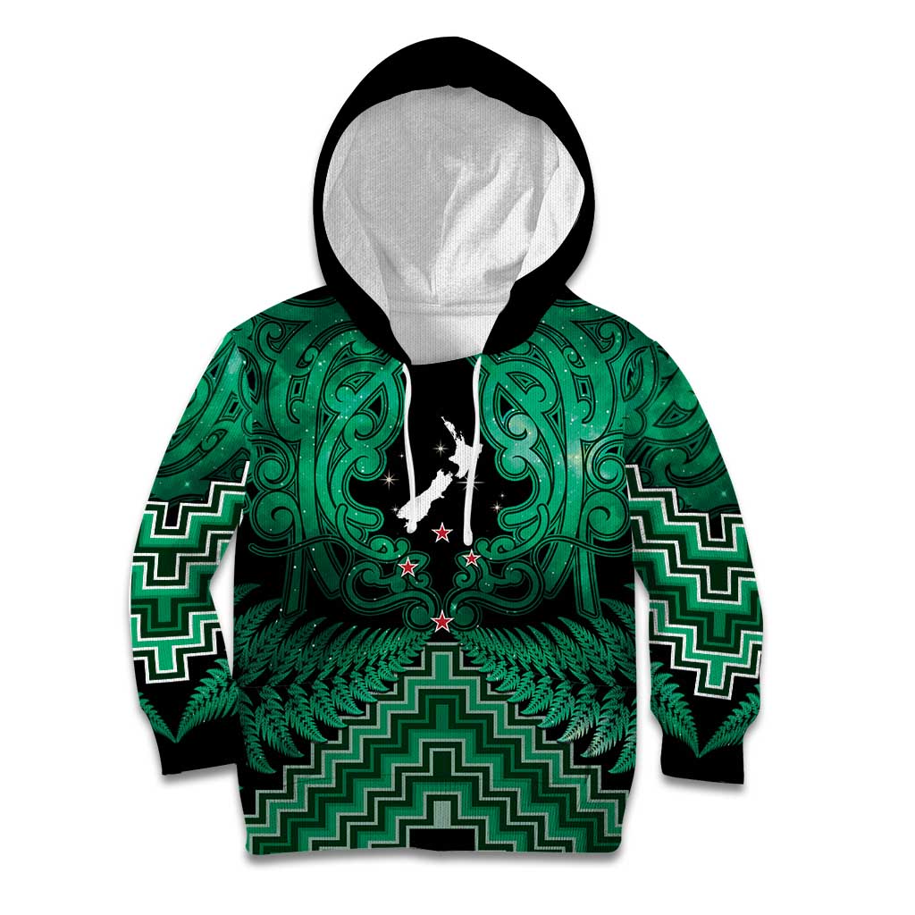 Personalised Aotearoa Matariki Kid Hoodie Green Fern Maori Poutama