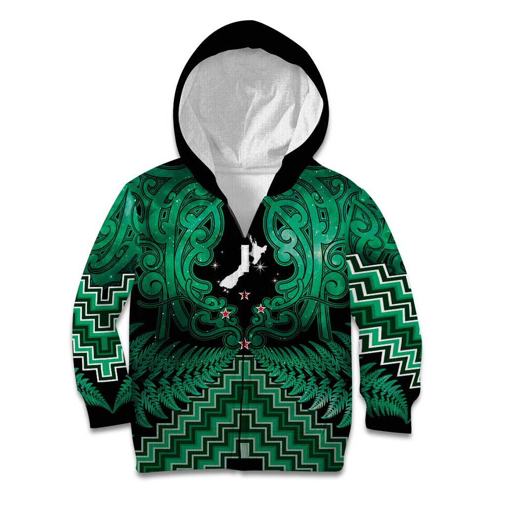 Personalised Aotearoa Matariki Kid Hoodie Green Fern Maori Poutama