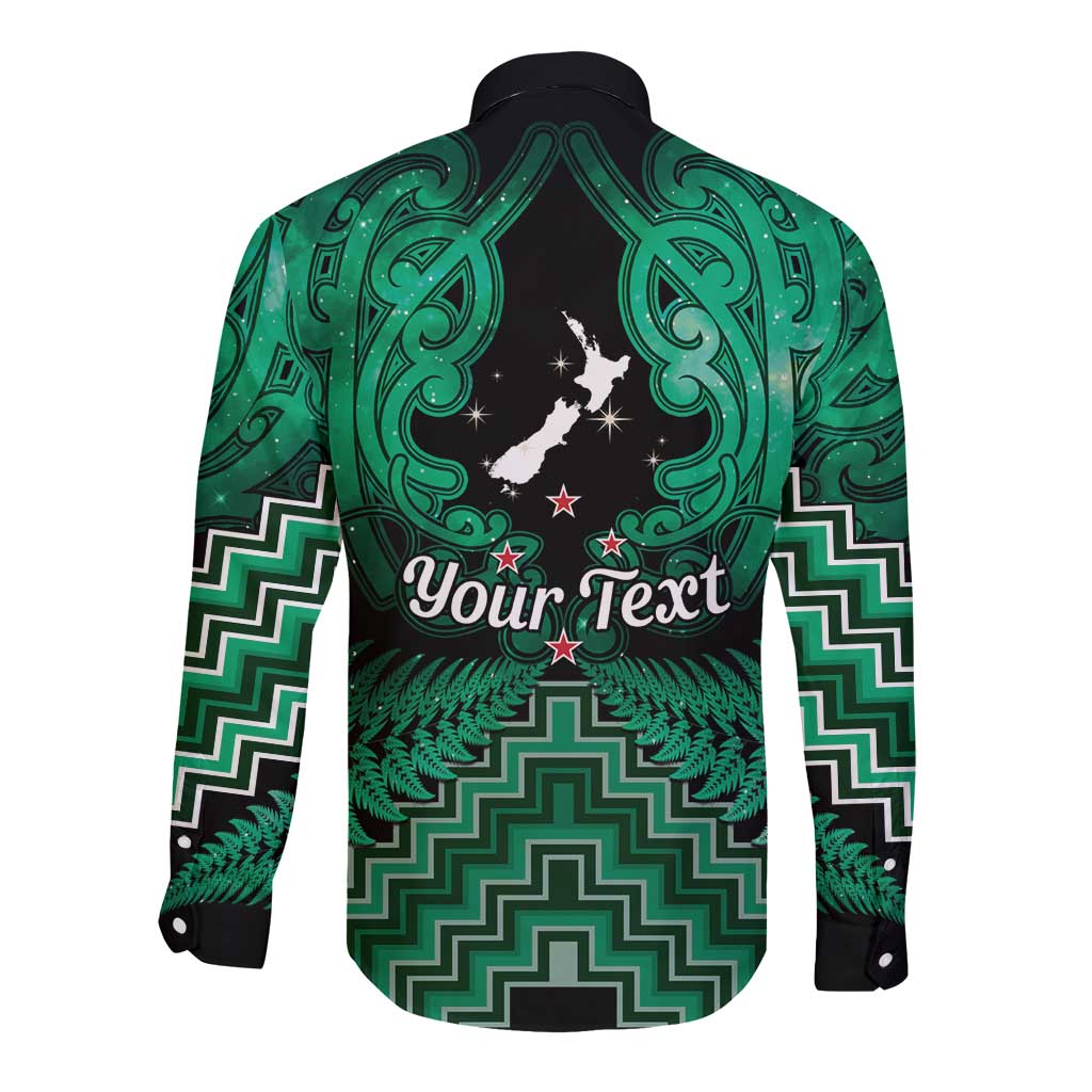 Personalised Aotearoa Matariki Long Sleeve Button Shirt Green Fern Maori Poutama LT01 - Polynesian Pride