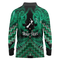 Personalised Aotearoa Matariki Long Sleeve Polo Shirt Green Fern Maori Poutama
