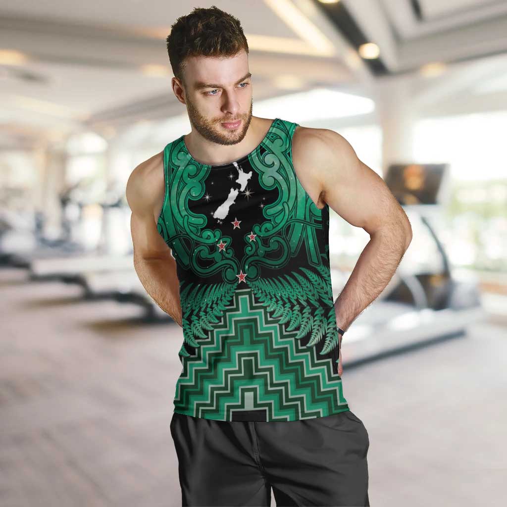 Personalised Aotearoa Matariki Men Tank Top Green Fern Maori Poutama LT01 Green - Polynesian Pride