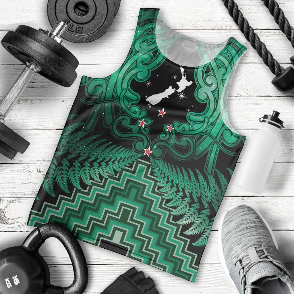 Personalised Aotearoa Matariki Men Tank Top Green Fern Maori Poutama LT01 - Polynesian Pride