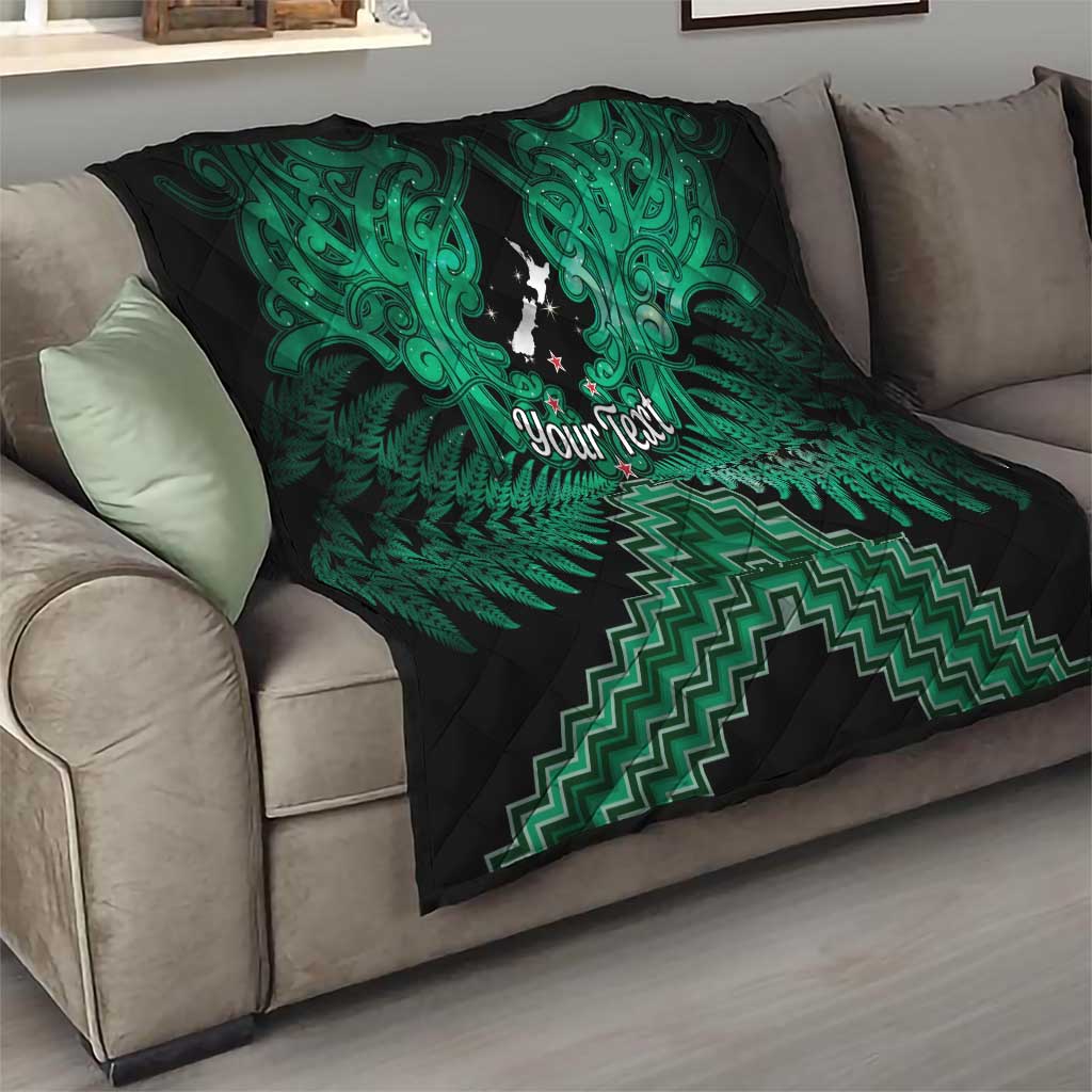 Personalised Aotearoa Matariki Quilt Green Fern Maori Poutama