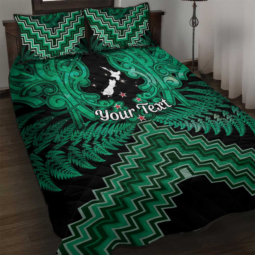 Personalised Aotearoa Matariki Quilt Bed Set Green Fern Maori Poutama LT01 Green - Polynesian Pride