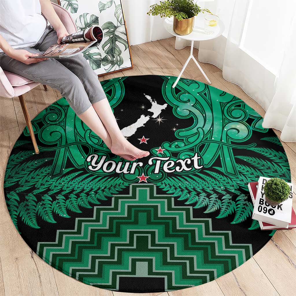 Personalised Aotearoa Matariki Round Carpet Green Fern Maori Poutama