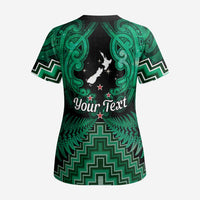 Personalised Aotearoa Matariki Scrub Top Green Fern Maori Poutama - Polynesian Pride