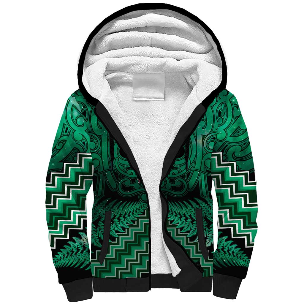 Personalised Aotearoa Matariki Sherpa Hoodie Green Fern Maori Poutama LT01 Unisex Green - Polynesian Pride