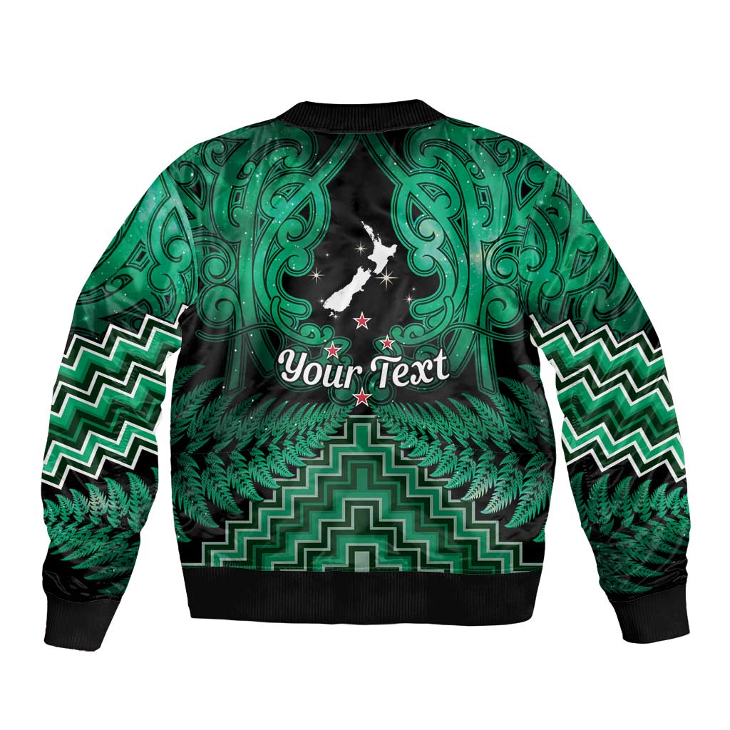 Personalised Aotearoa Matariki Sleeve Zip Bomber Jacket Green Fern Maori Poutama