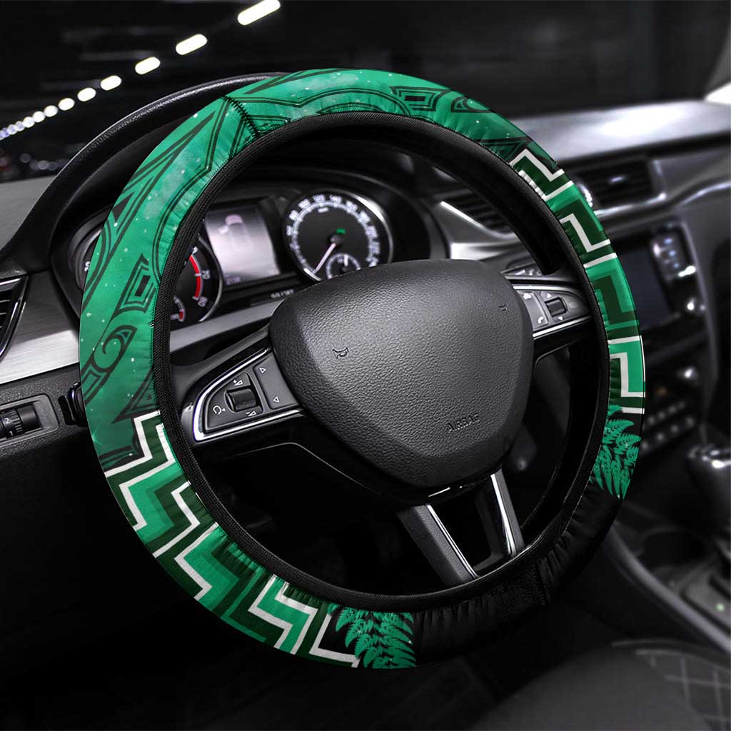 Aotearoa Matariki Steering Wheel Cover Green Fern Maori Poutama LT01 Universal Fit Green - Polynesian Pride