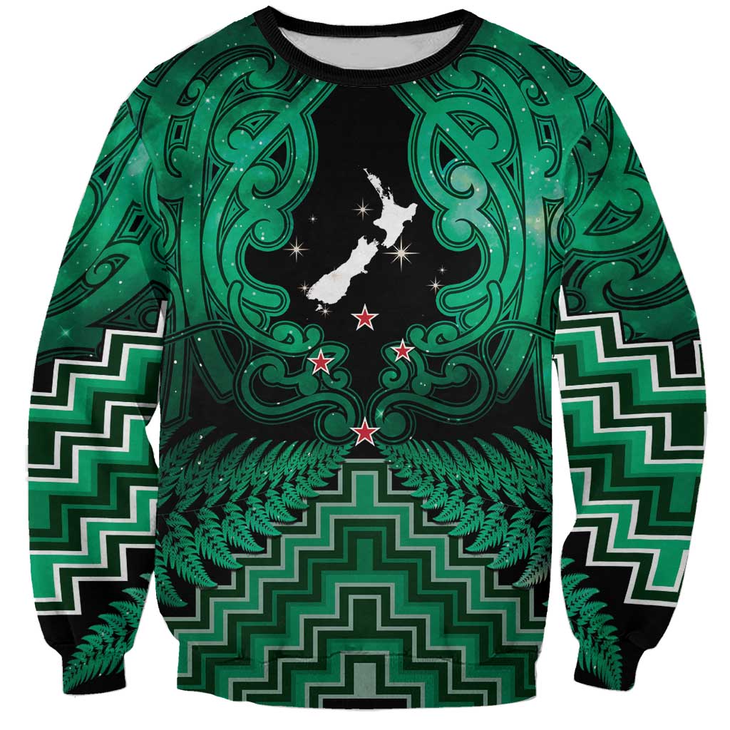 Personalised Aotearoa Matariki Sweatshirt Green Fern Maori Poutama LT01 Unisex Green - Polynesian Pride
