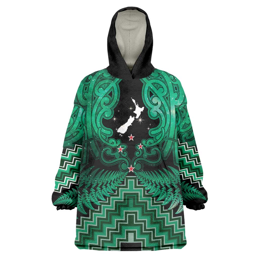 Personalised Aotearoa Matariki Wearable Blanket Hoodie Green Fern Maori Poutama LT01 One Size Green - Polynesian Pride