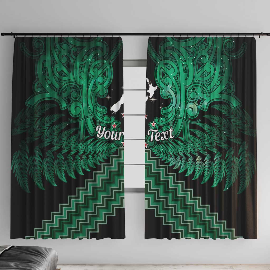 Personalised Aotearoa Matariki Window Curtain Green Fern Maori Poutama LT01 With Hooks Green - Polynesian Pride