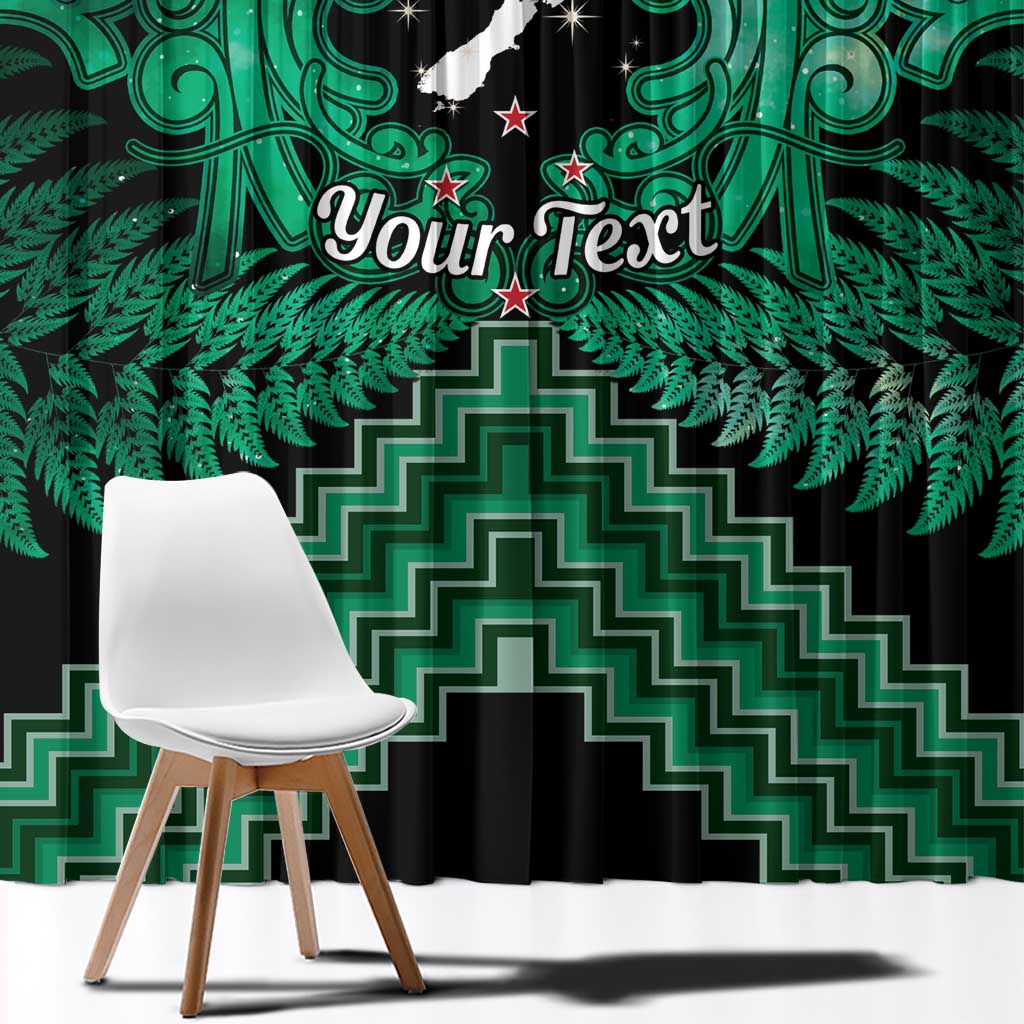 Personalised Aotearoa Matariki Window Curtain Green Fern Maori Poutama LT01 - Polynesian Pride