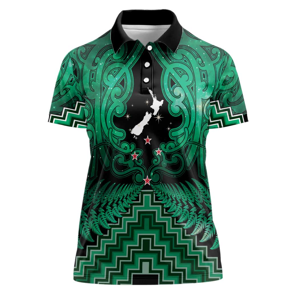 Personalised Aotearoa Matariki Women Polo Shirt Green Fern Maori Poutama