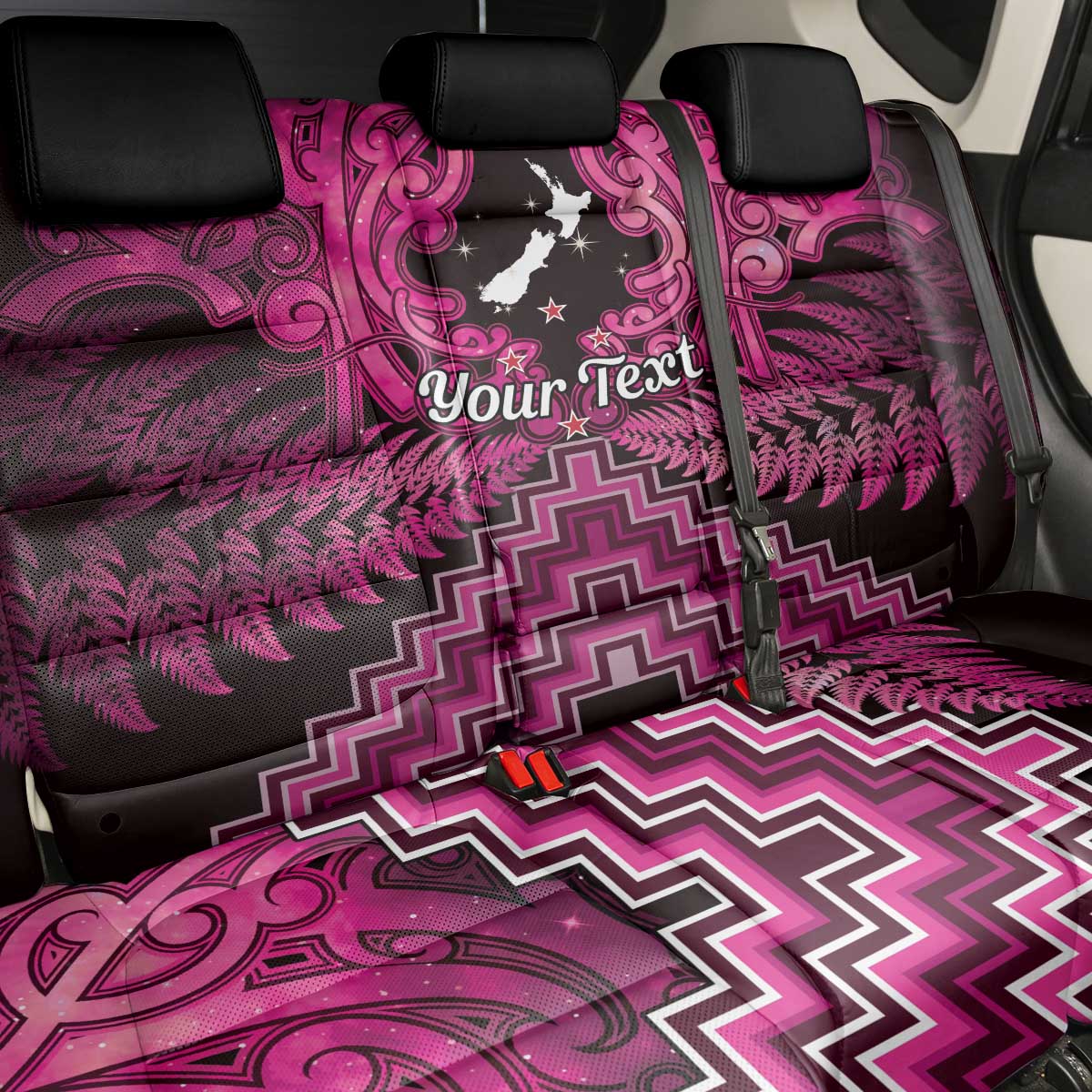 Personalised Aotearoa Matariki Back Car Seat Cover Pink Fern Maori Poutama