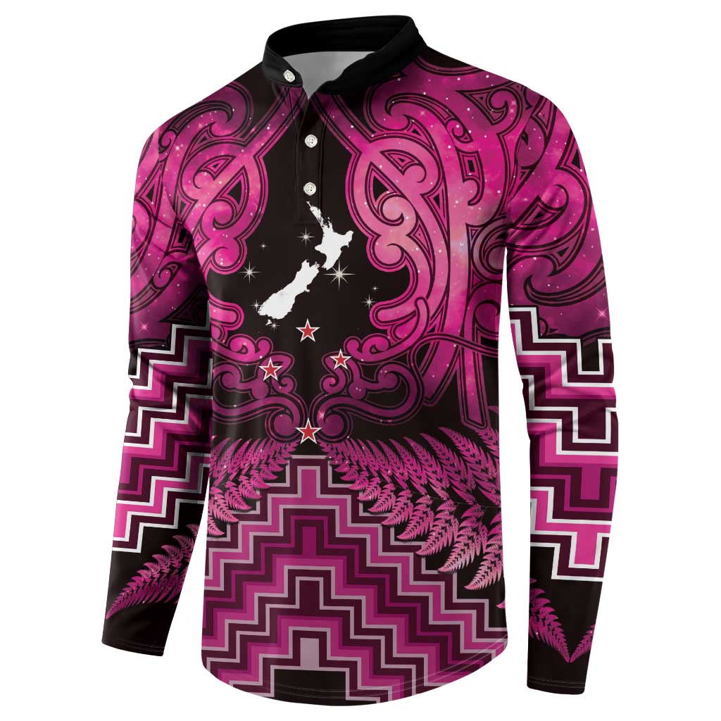 Personalised Aotearoa Matariki Button Sweatshirt Pink Fern Maori Poutama LT01 - Polynesian Pride