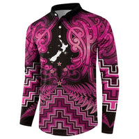 Personalised Aotearoa Matariki Button Sweatshirt Pink Fern Maori Poutama LT01 - Polynesian Pride