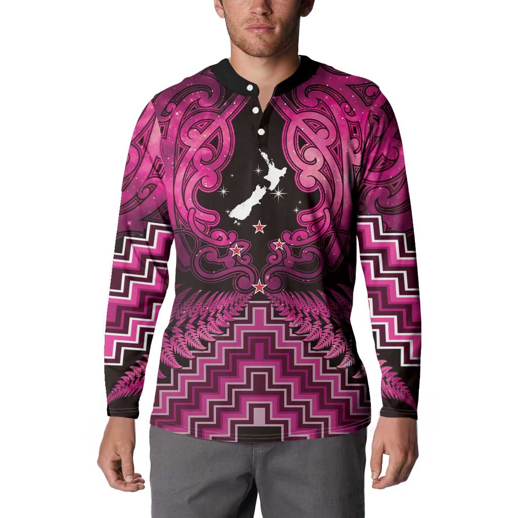 Personalised Aotearoa Matariki Button Sweatshirt Pink Fern Maori Poutama LT01 - Polynesian Pride