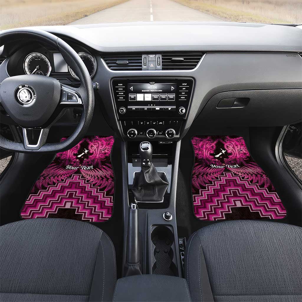 Personalised Aotearoa Matariki Car Mats Pink Fern Maori Poutama LT01 Set 2pcs - Front Pink - Polynesian Pride
