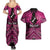 Personalised Aotearoa Matariki Couples Matching Summer Maxi Dress and Hawaiian Shirt Pink Fern Maori Poutama