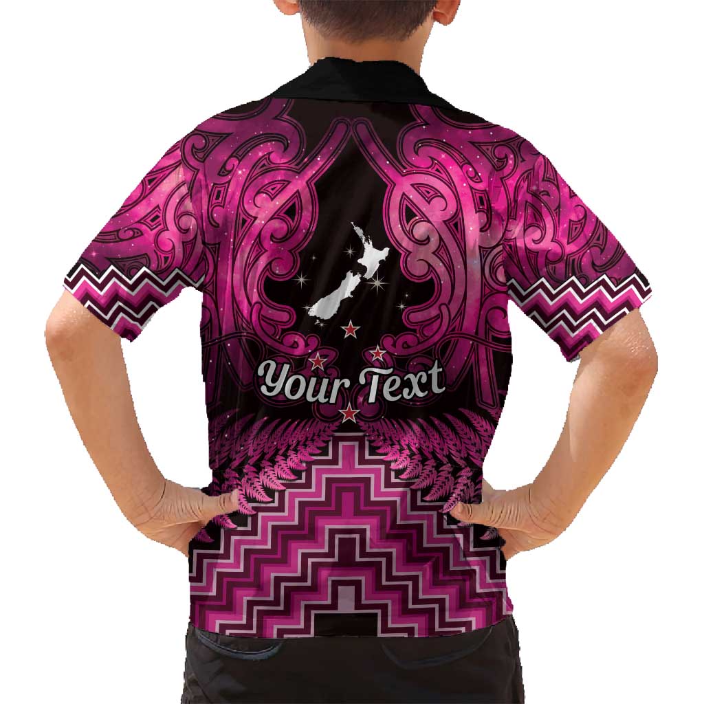 Personalised Aotearoa Matariki Family Matching Long Sleeve Bodycon Dress and Hawaiian Shirt Pink Fern Maori Poutama