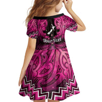 Personalised Aotearoa Matariki Family Matching Off The Shoulder Long Sleeve Dress and Hawaiian Shirt Pink Fern Maori Poutama
