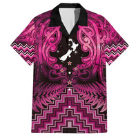 Personalised Aotearoa Matariki Family Matching Off The Shoulder Long Sleeve Dress and Hawaiian Shirt Pink Fern Maori Poutama