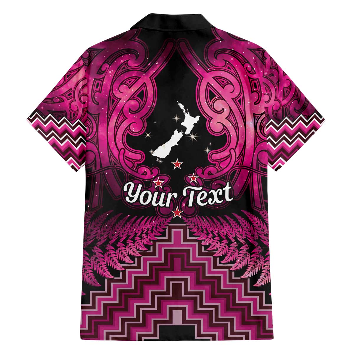 Personalised Aotearoa Matariki Family Matching Off The Shoulder Long Sleeve Dress and Hawaiian Shirt Pink Fern Maori Poutama