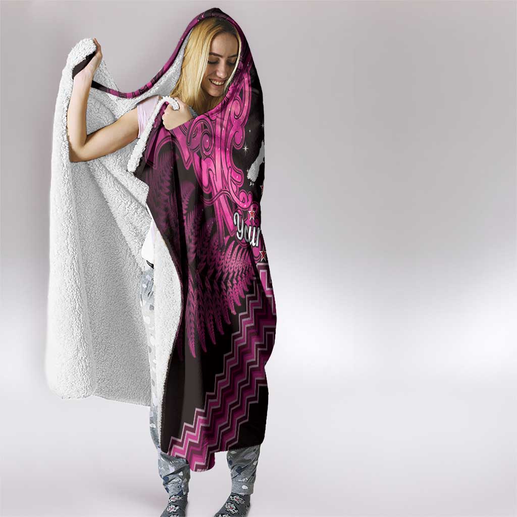 Personalised Aotearoa Matariki Hooded Blanket Pink Fern Maori Poutama LT01 - Polynesian Pride