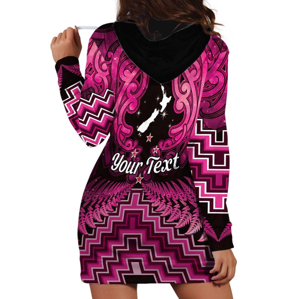 Personalised Aotearoa Matariki Hoodie Dress Pink Fern Maori Poutama