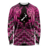Personalised Aotearoa Matariki Long Sleeve Shirt Pink Fern Maori Poutama LT01 Unisex Pink - Polynesian Pride