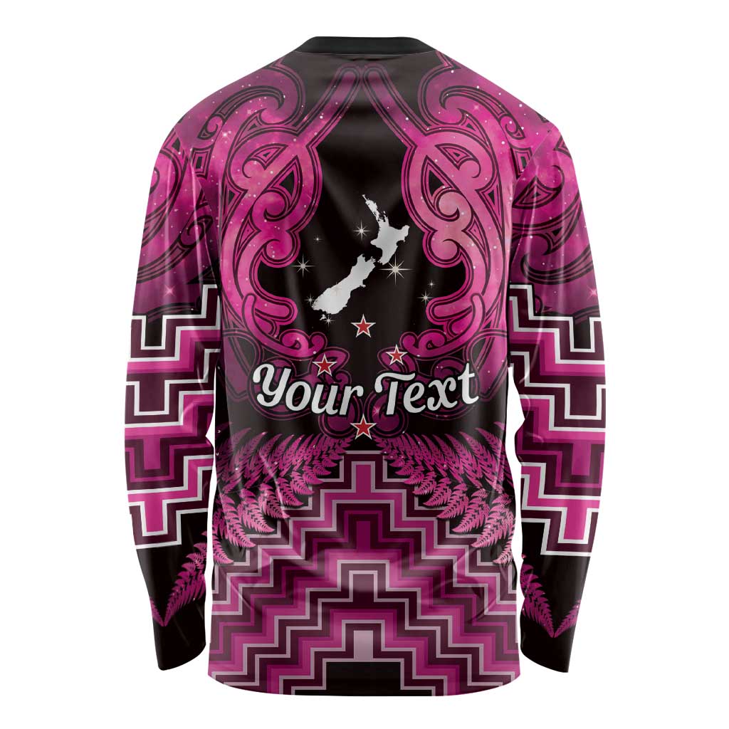 Personalised Aotearoa Matariki Long Sleeve Shirt Pink Fern Maori Poutama LT01 - Polynesian Pride