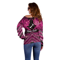 Personalised Aotearoa Matariki Off Shoulder Sweater Pink Fern Maori Poutama