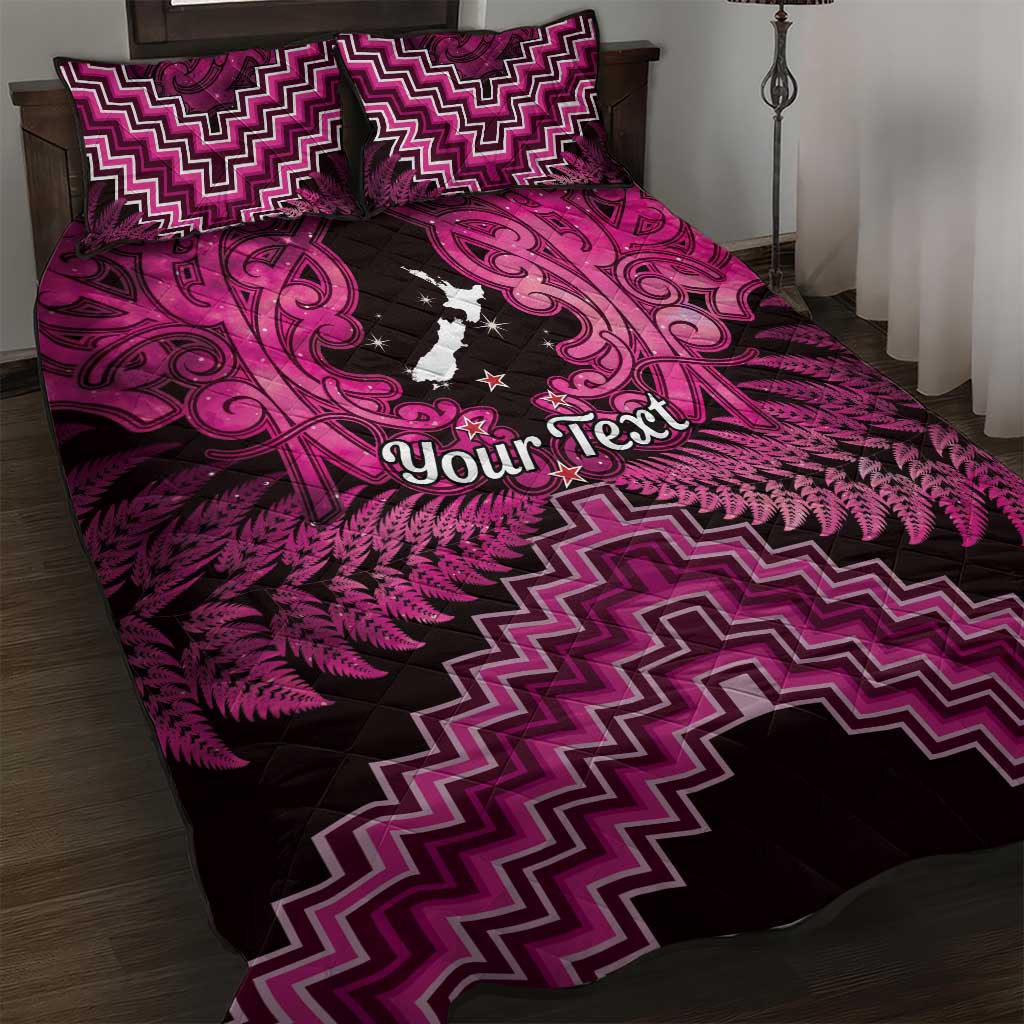 Personalised Aotearoa Matariki Quilt Bed Set Pink Fern Maori Poutama LT01 Pink - Polynesian Pride
