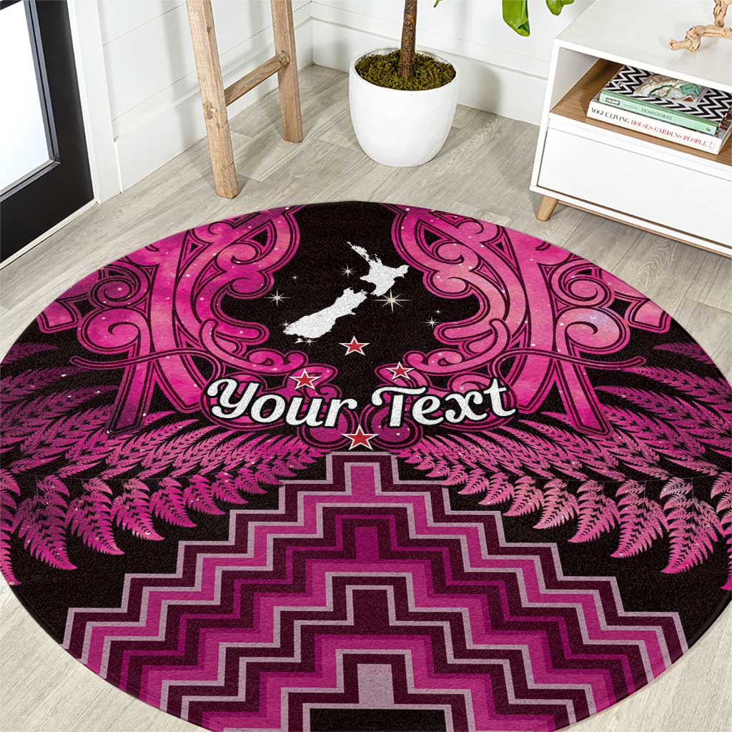 Personalised Aotearoa Matariki Round Carpet Pink Fern Maori Poutama