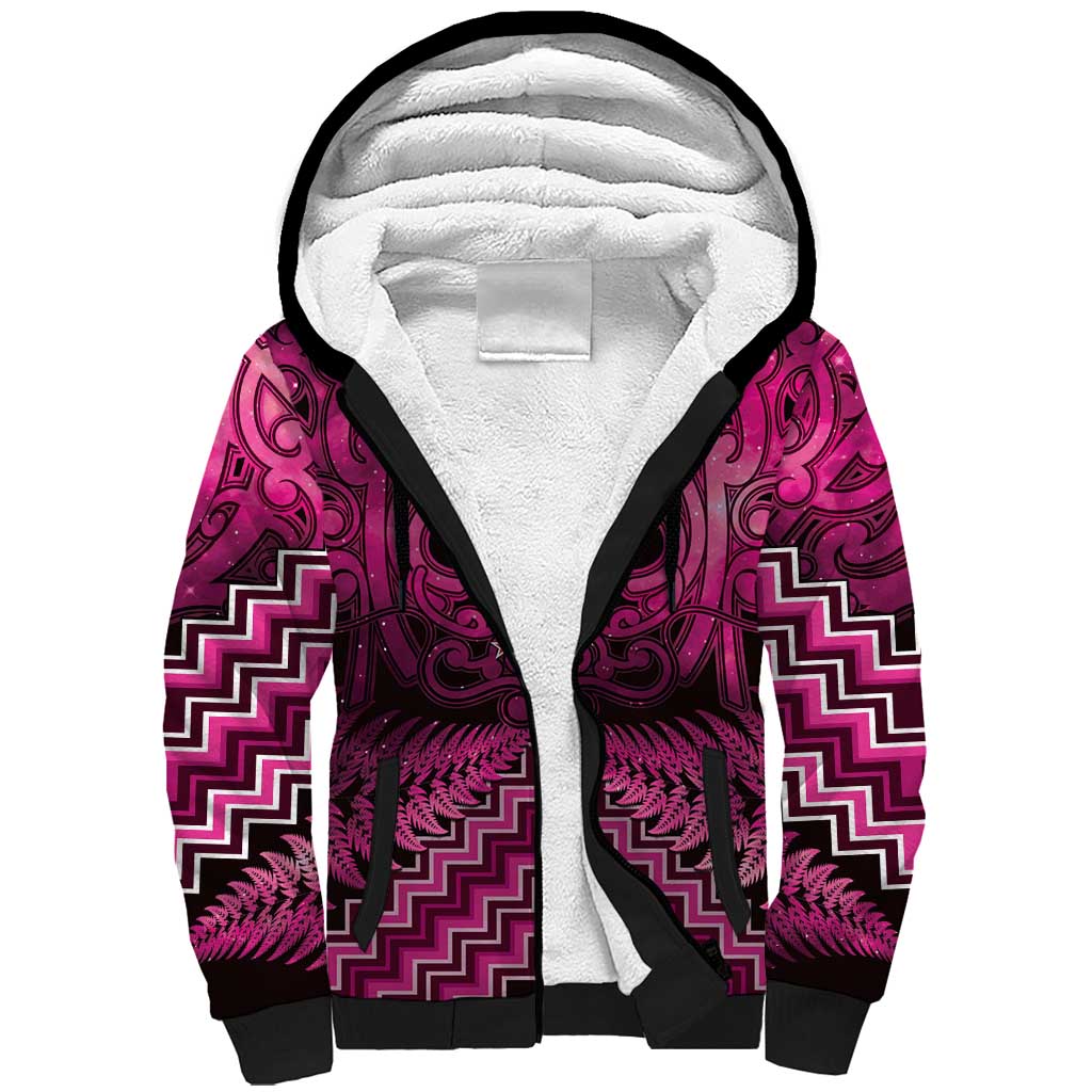 Personalised Aotearoa Matariki Sherpa Hoodie Pink Fern Maori Poutama LT01 Unisex Pink - Polynesian Pride
