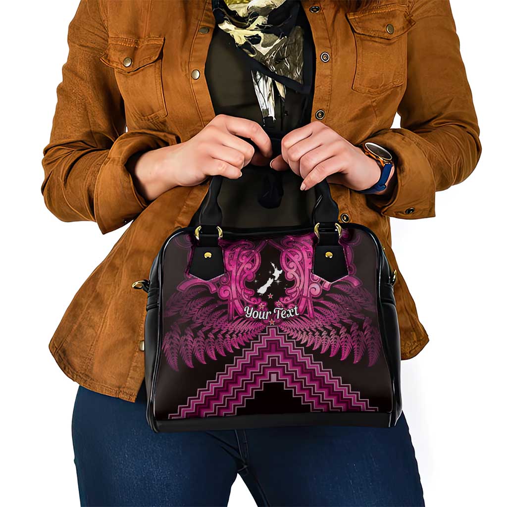 Personalised Aotearoa Matariki Shoulder Handbag Pink Fern Maori Poutama