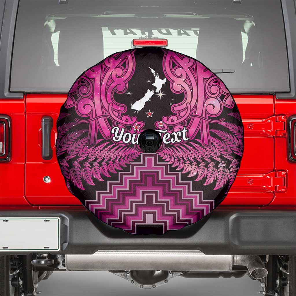 Personalised Aotearoa Matariki Spare Tire Cover Pink Fern Maori Poutama