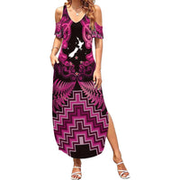 Personalised Aotearoa Matariki Summer Maxi Dress Pink Fern Maori Poutama
