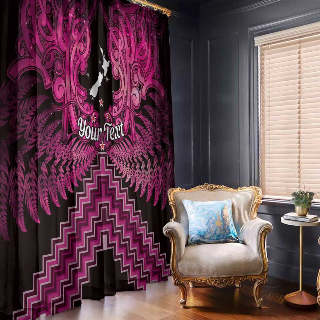 Personalised Aotearoa Matariki Window Curtain Pink Fern Maori Poutama LT01 - Polynesian Pride