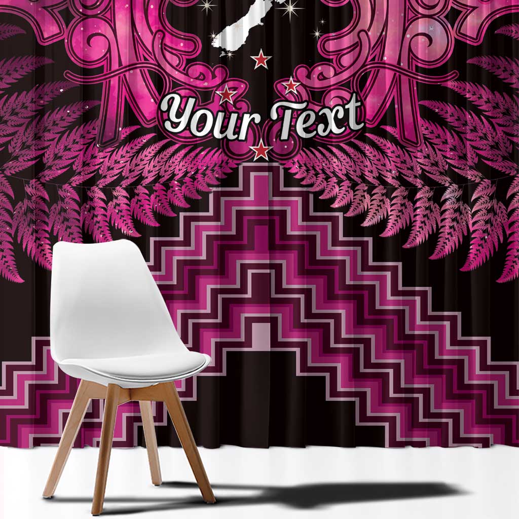 Personalised Aotearoa Matariki Window Curtain Pink Fern Maori Poutama LT01 - Polynesian Pride
