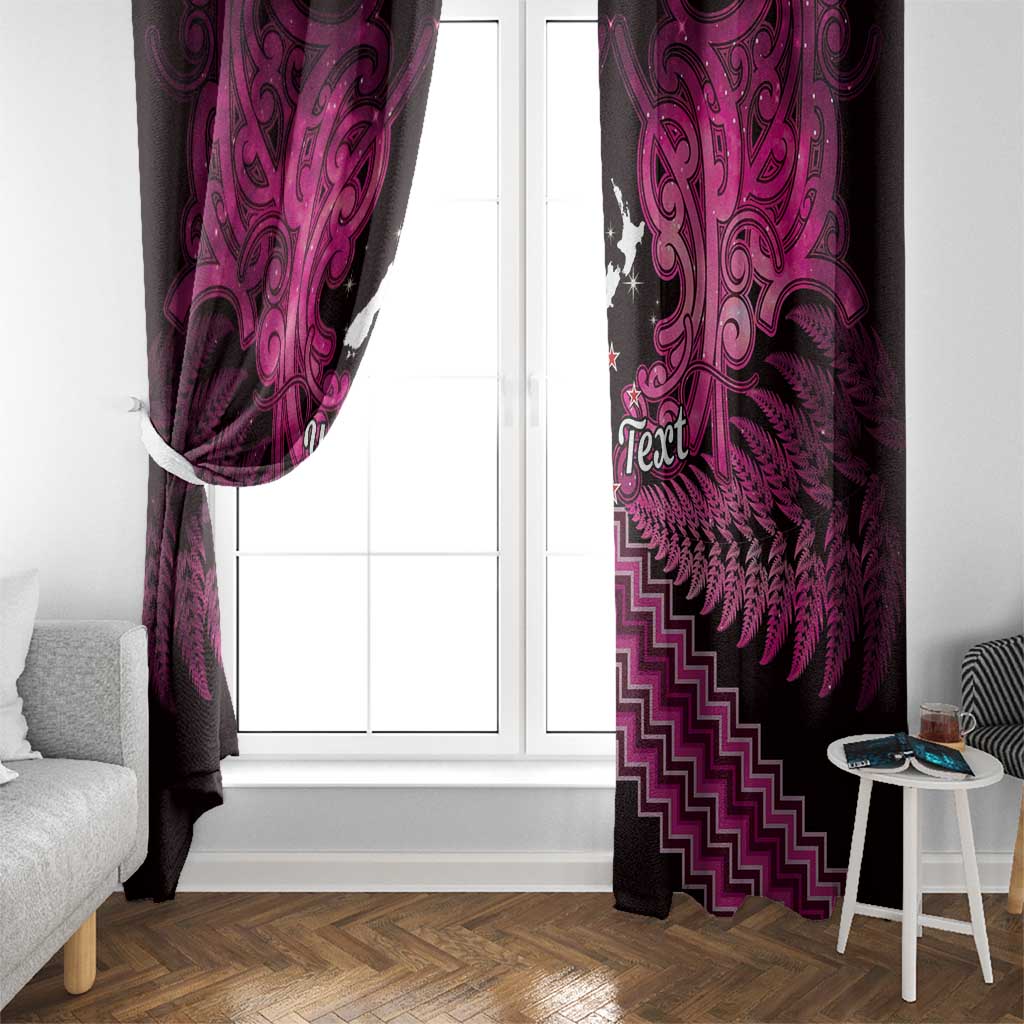 Personalised Aotearoa Matariki Window Curtain Pink Fern Maori Poutama LT01 - Polynesian Pride