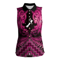 Personalised Aotearoa Matariki Women Sleeveless Polo Shirt Pink Fern Maori Poutama