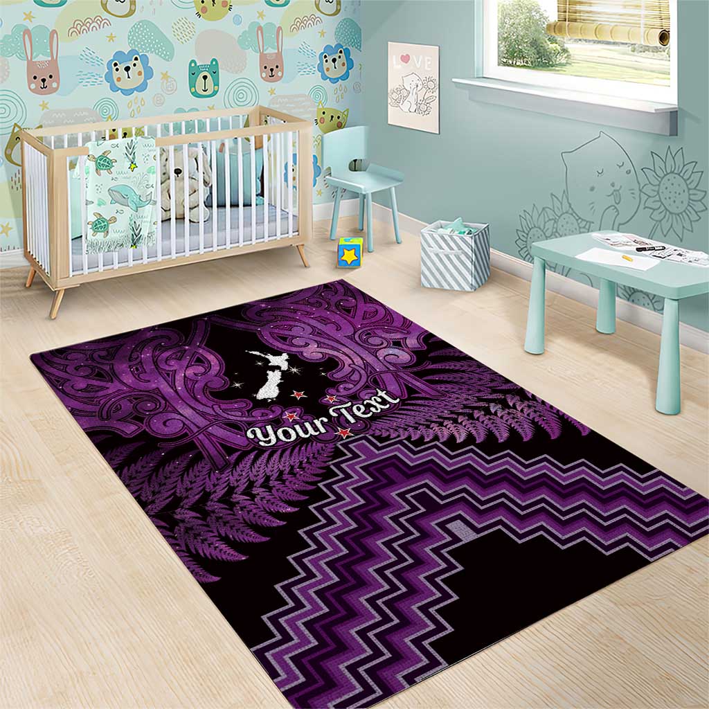 Personalised Aotearoa Matariki Area Rug Purple Fern Maori Poutama